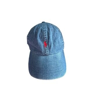 Vintage 90s Polo Ralph Lauren Denim Jean Chambray Hat Sport RL Pony